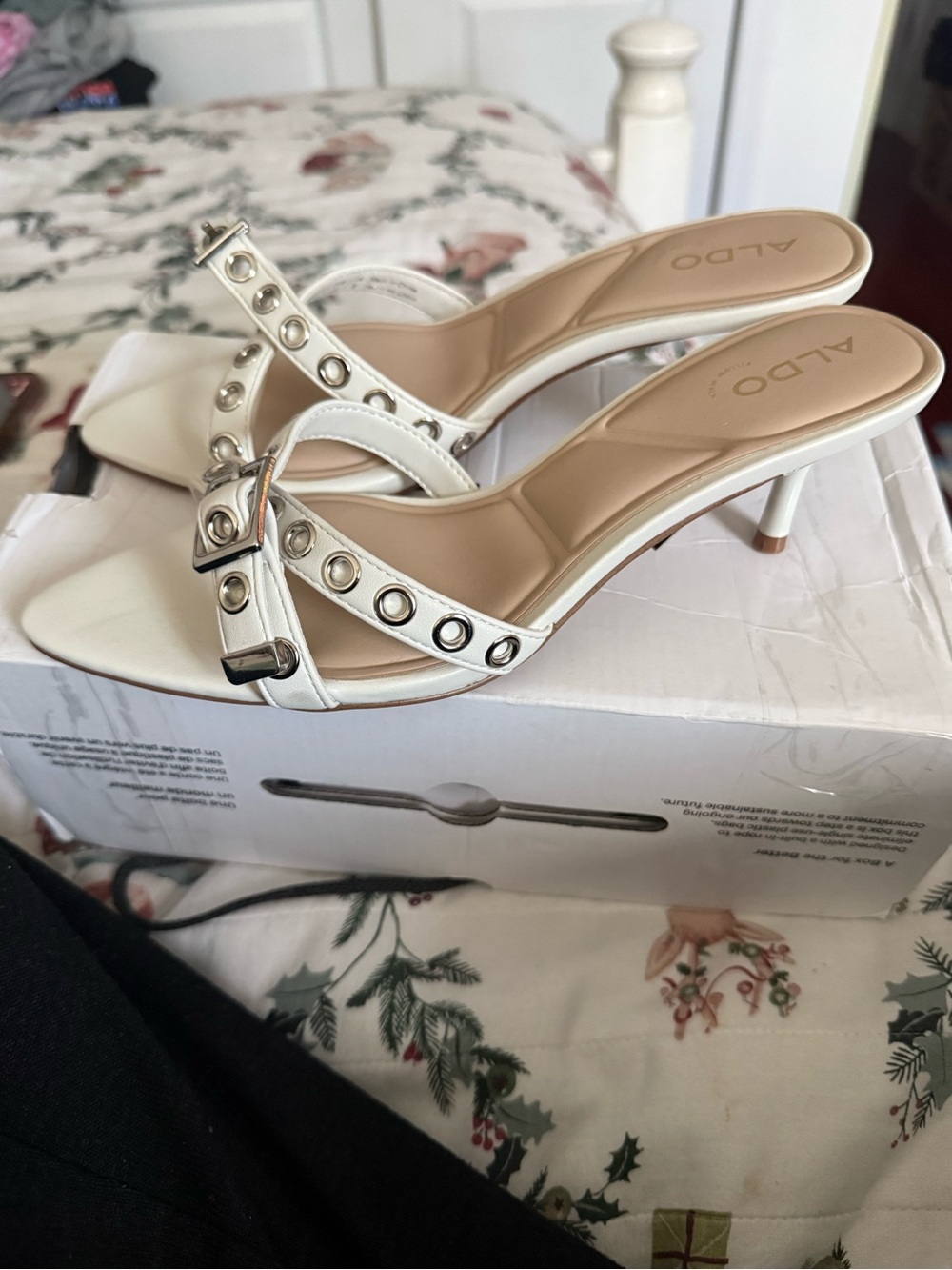 Aldo White Studded Low Heel Slide Sandals